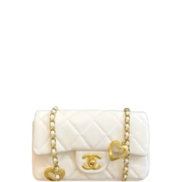 Chanel Flap Bag With Heart CC Charm White 20cm