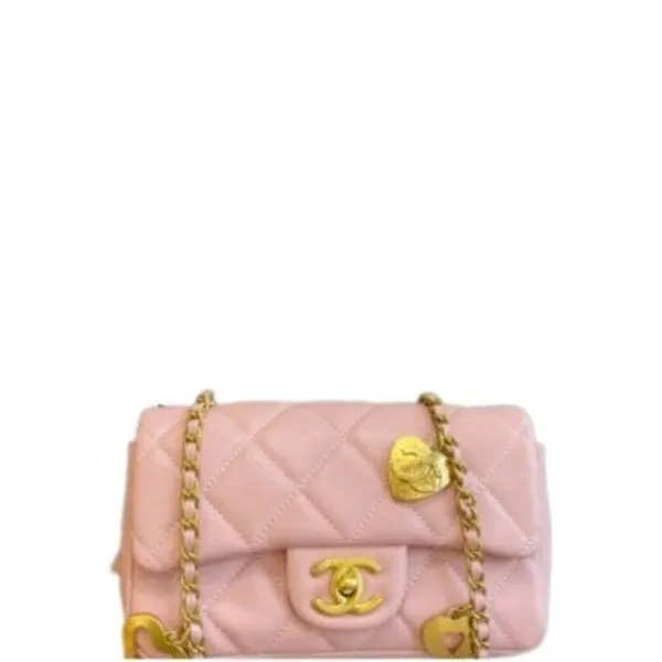 Chanel Flap Bag With Heart CC Charm Pink 20cm