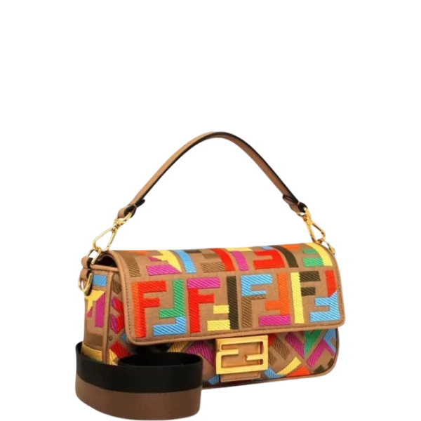 Fendi Baguette Brown Canvas With Multicolor FF 26cm