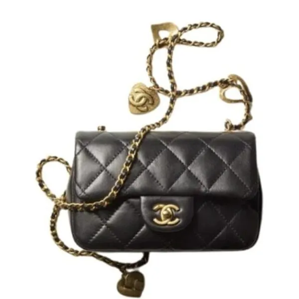 Chanel Flap Bag With Heart CC Charm Black 20cm