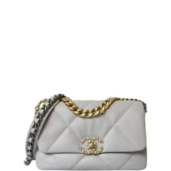 Chanel 19 Lambskin Quilted Handbag Light Grey 26cm