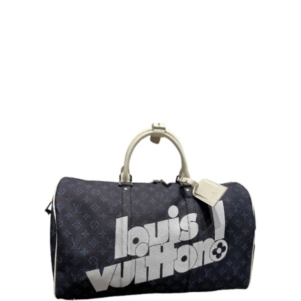 Louis Vuitton 50cm Dark Blue With White Keepall Bandouliere