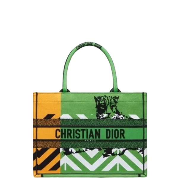 Dior Medium Book Tote Bright Green And Bright Yellow D-Jungle Pop Embroidery 36cm