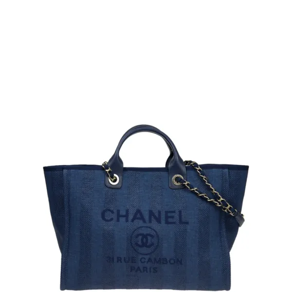 Chanel 38cm Canvas Large Navy Blue Deauville Tote Bag