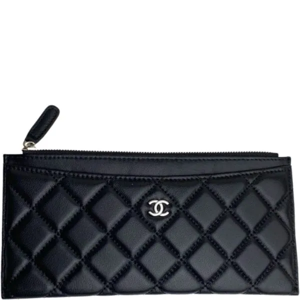 Chanel Classic Zip Pouch Lambskin Wallet Black 22cm