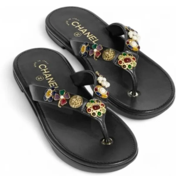 Chanel Black Thongs