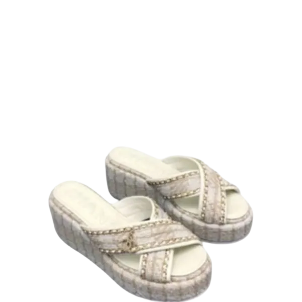 Sandal Chanel Tweed CC Sandal White