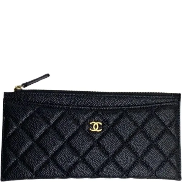 Chanel Classic Zip Pouch Caviar Wallet Black 22cm