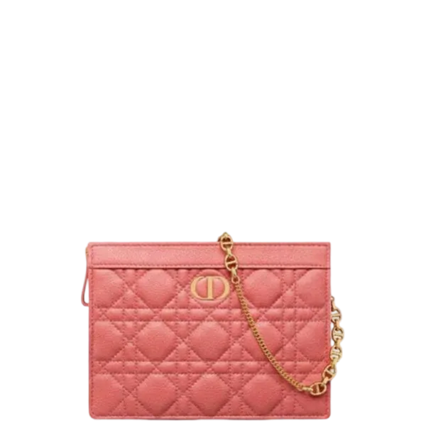 Dior Caro Zipped Pouch With Chain Dusty Coral Pink S5106uwhc_m76p