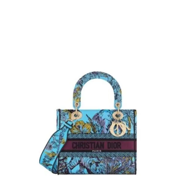 Dior Medium Lady D Lite Bag Celestial Blue Multicolor Toile De Jouy Voyage Embroidery 24cm M0565oeupm259