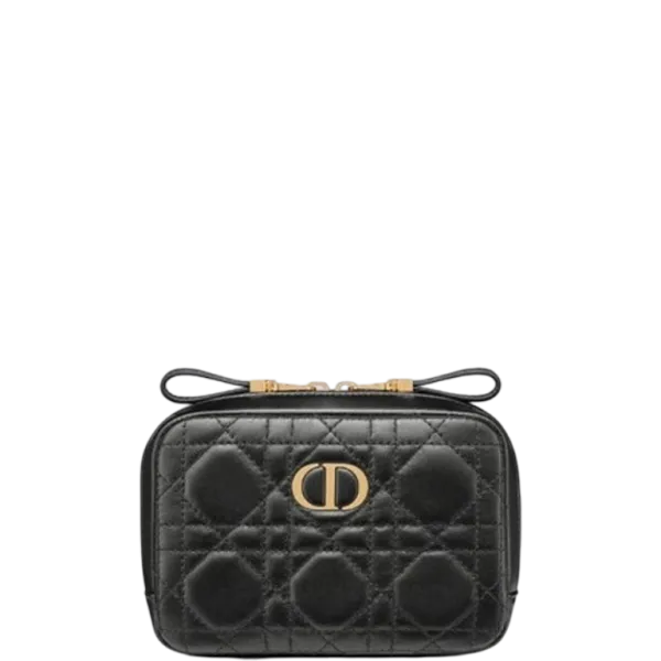 Dior Small Caro Zipped Pouch Black Cannage Lambskin S5045unsq M900