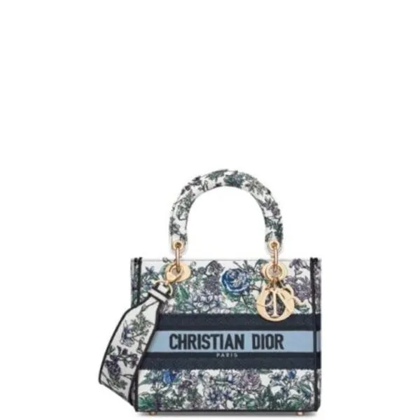 Dior Medium Lady D Lite Bag White Multicolor Flowers 24cm