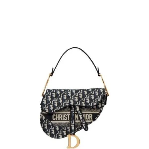 Dior Saddle Bag Dior Oblique Embroidery Blue 24cm