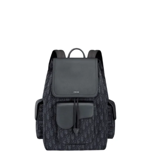 Dior 40cm Saddle Oblique Jacquard Black Grained Calfskin