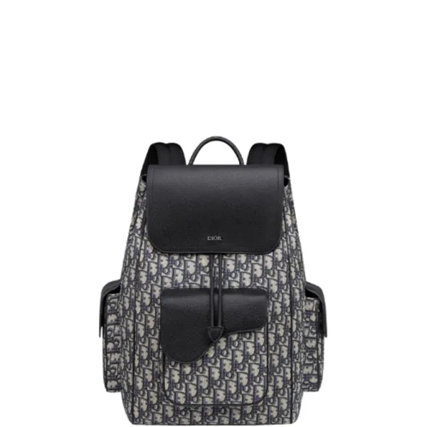 Dior 40cm Saddle Oblique Jacquard Black And Beige Grained Calfskin