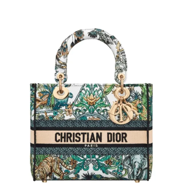 Dior 24cm Medium Lady D-Lite Bag White Multicolor Etoile De Voyage Embroidery