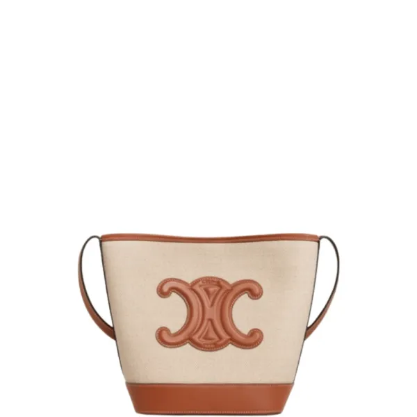 Celine Cuir Triomphe in Textile And Calfskin Natural Tan Bag Bucket