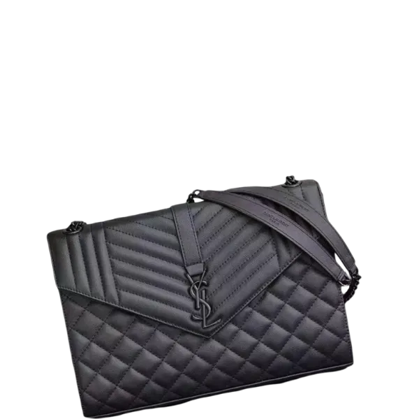 Saint Laurent Envelope Large Bag in Mix Matelasse Grain De Poudre Embossed Leather Black 31cm