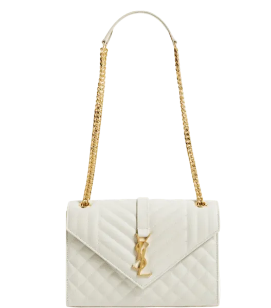 Saint Laurent Envelope Small Bag in Mix Matelasse Grain De Poudre Embossed White