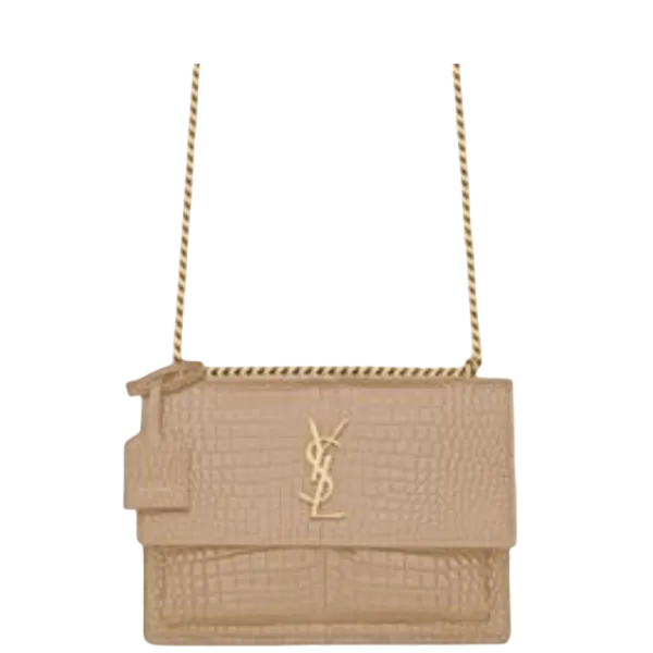 Saint Laurent Sunset Medium Chain Bag in Crocodile Embossed Shiny Apricot 22cm