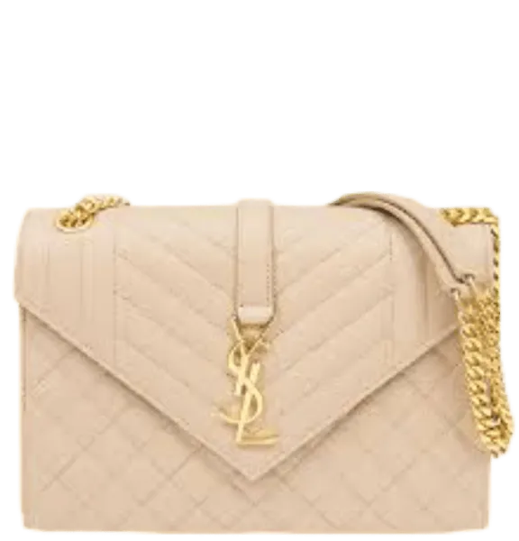 Saint Laurent College Medium Chain Bag in Quilted Leather Beige 24cm