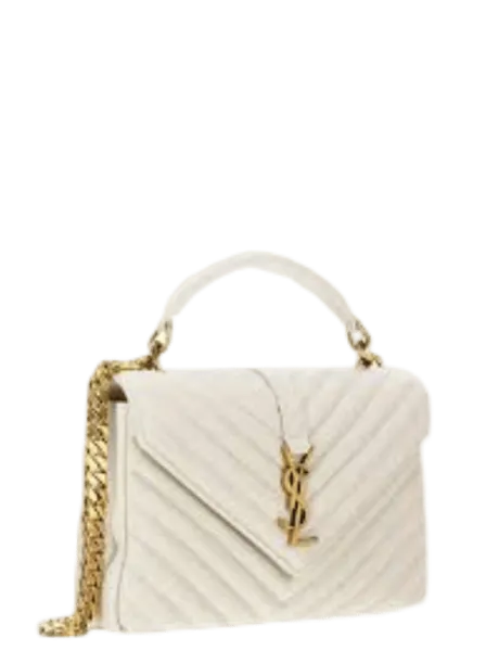 Saint Laurent College Medium Chain Bag in Quilted Leather White 24cm