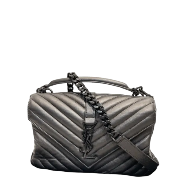 Saint Laurent College Medium Chain Bag in Quilted Leather Black Noir 24cm