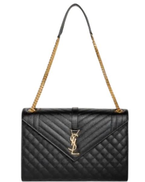 Saint Laurent Envelope Large Bag in Mix Matelasse Grain De Poudre Embossed Black Gold 31cm