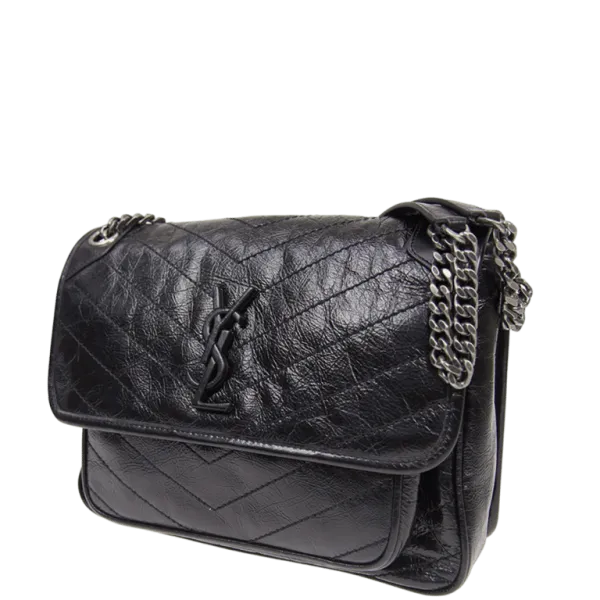 Saint Laurent Niki Baby Chain Bag in Crinkled Vintage Black Noir 21cm 6331600en041000