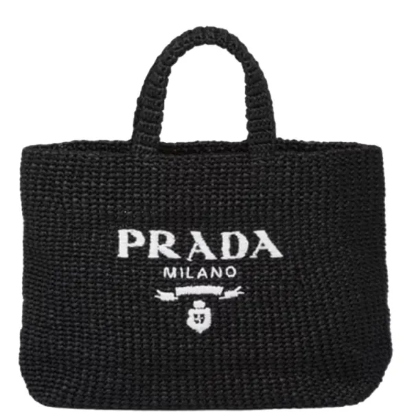 Prada Raffia Tote Bag Black 24cm