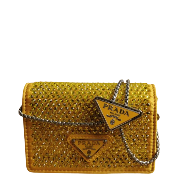 Prada Cardholder With Shoulder Strap And Crystals Platinum Color 13cm 1mr024 2awl F0522