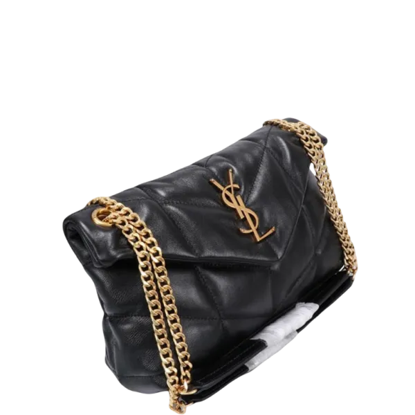 Saint Laurent Puffer Small Chain Bag in Quilted Lambskin Black Gold