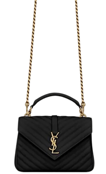 Saint Laurent College Medium Chain in Quilted Leather Black Gold