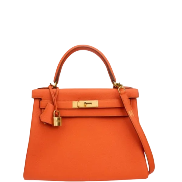 Hermes Kelly Orange Sellier Rouge Epsom Gold Hardware 28cm