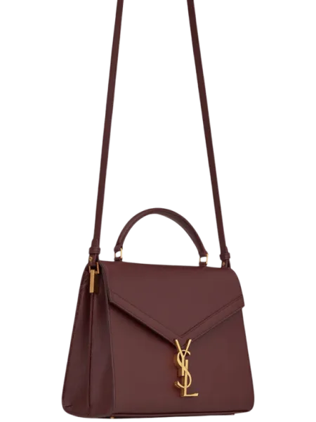 Saint Laurent Cassandra Medium Top Handle in Grain De Poudre Embossed Dark Pecan 24cm