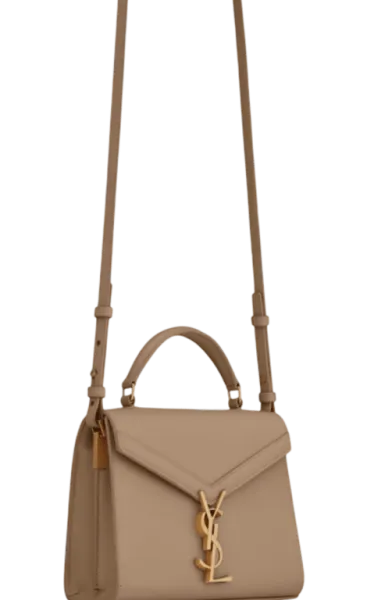 Saint Laurent Cassandra Medium Top Handle in Grain De Poudre Embossed Dark Beige 24cm
