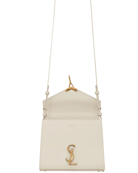 Saint Laurent Cassandra Medium Top Handle in Grain De Poudre Embossed White Leather 24cm