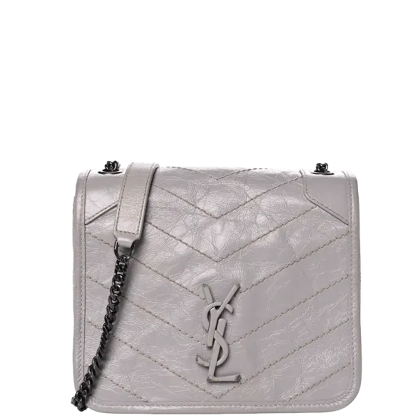 Saint Laurent Niki Vintage Leather Chain Wallet Grey 19cm