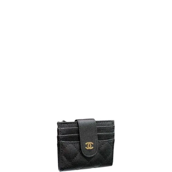 Chanel Card Holder Black With Gold Hardware 12cm