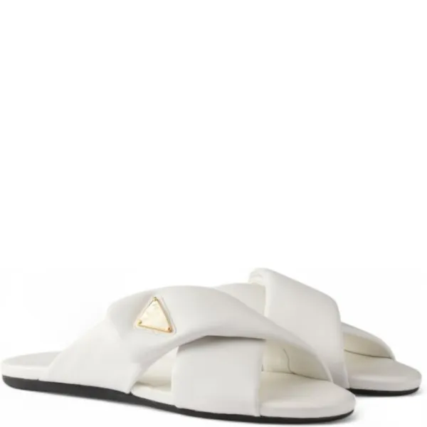 Prada White Padded Leather Slides