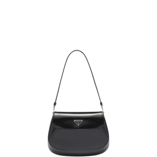 Prada Cleo Brushed Leather With Flap in Black