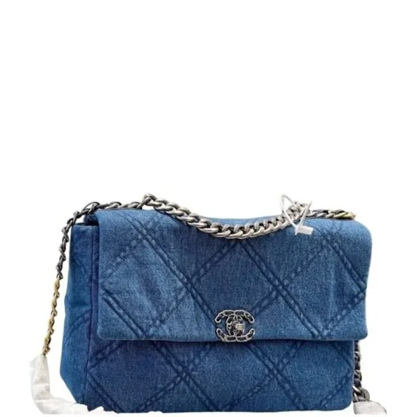 Chanel Deep Blue Denim Quilted 19 Flap 30cm