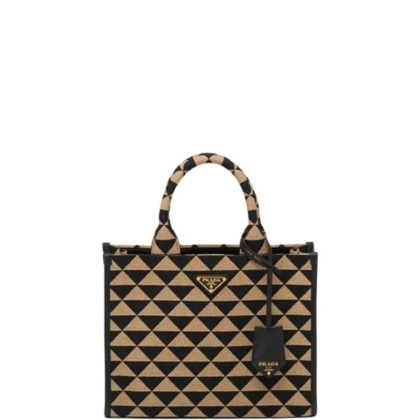 Prada Small Symbole Embroidered Fabric Handbag 28cm