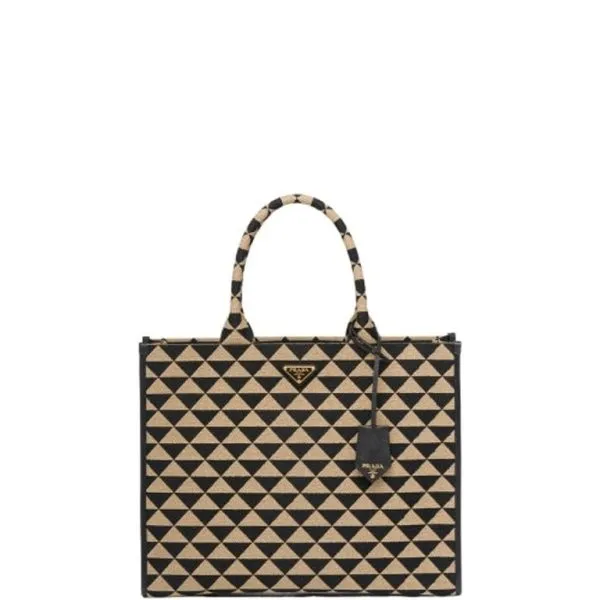 Prada Large Symbole Embroidered Fabric Handbag 39cm