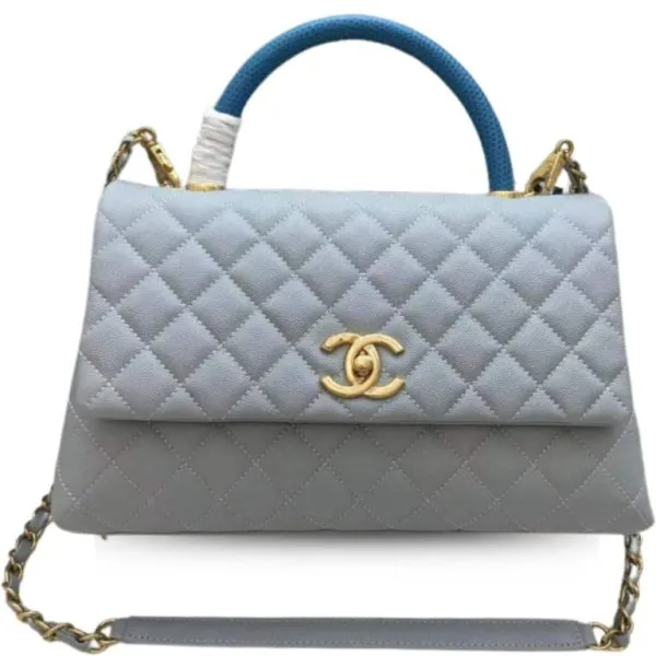 Chanel Large Flap Bag With Top Handle Light Grey
