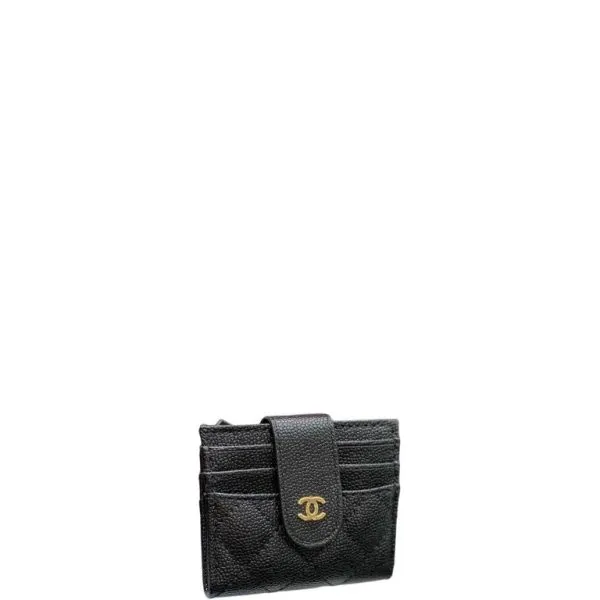 Chanel Card Holder Black With Gold Hardware 12cm