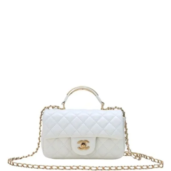 Chanel 22b Flap Bag With Gold Hardware Top Handle White 21cm AS2431