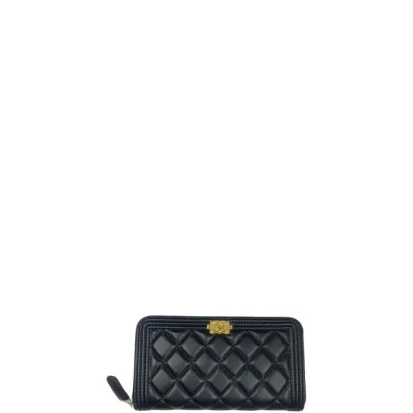 Chanel Boy Long Zipped Wallet With Gold Hardware Black 19.4cm