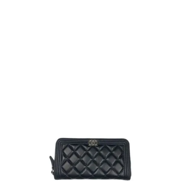 Chanel Boy Long Zipped Wallet Black 19.4cm