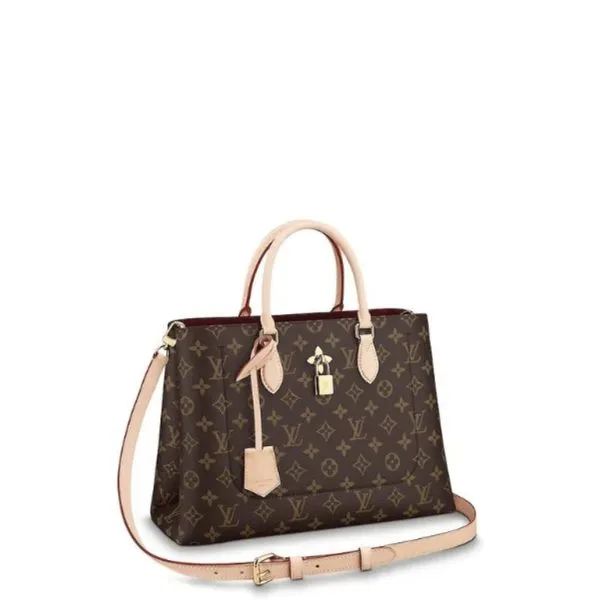 Louis Vuitton Flower Tote Bag 34cm Brown With Line Beige M43551